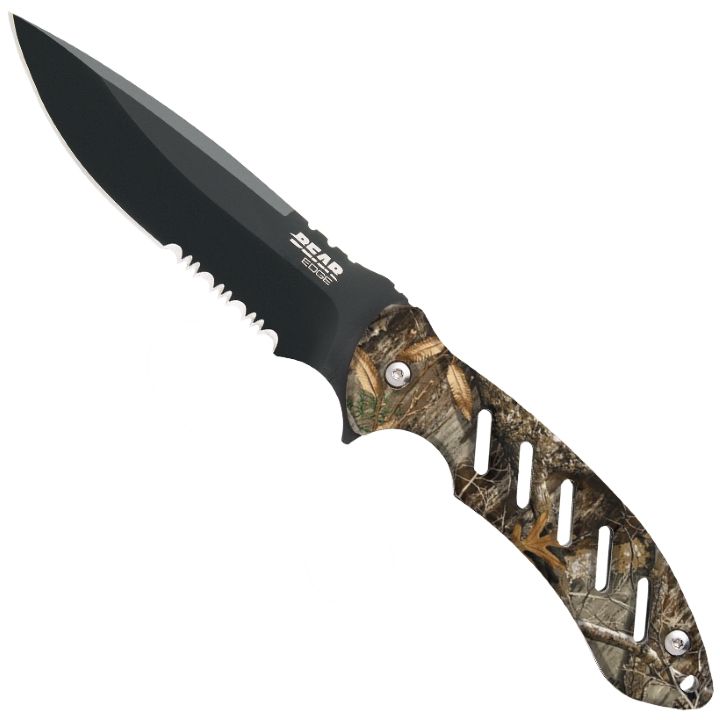 Bear Edge Brisk 9 3/4" Black Blade Knife - Real Tree