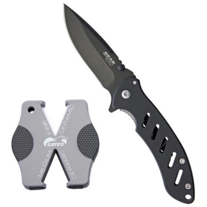 Bear Edge Brisk Knife & Sharpner Combo Kit - Black **