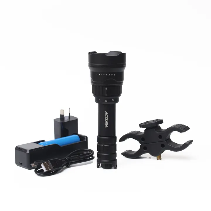 Accura Triclops 800 Lumens LED Torch White / Red / Green with Battery & Charger **