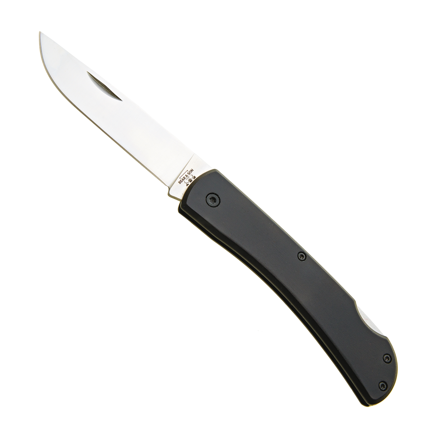 Bear & Son 4 5/8" Black Aluminium Large Locking Farmhand Knife with Clip