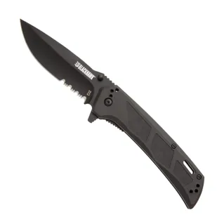 Blackhawk 9 1/4" Bunker Buster BLK ZYTEL Handle DLC Serrated Blade 2 Steel w/Flipper