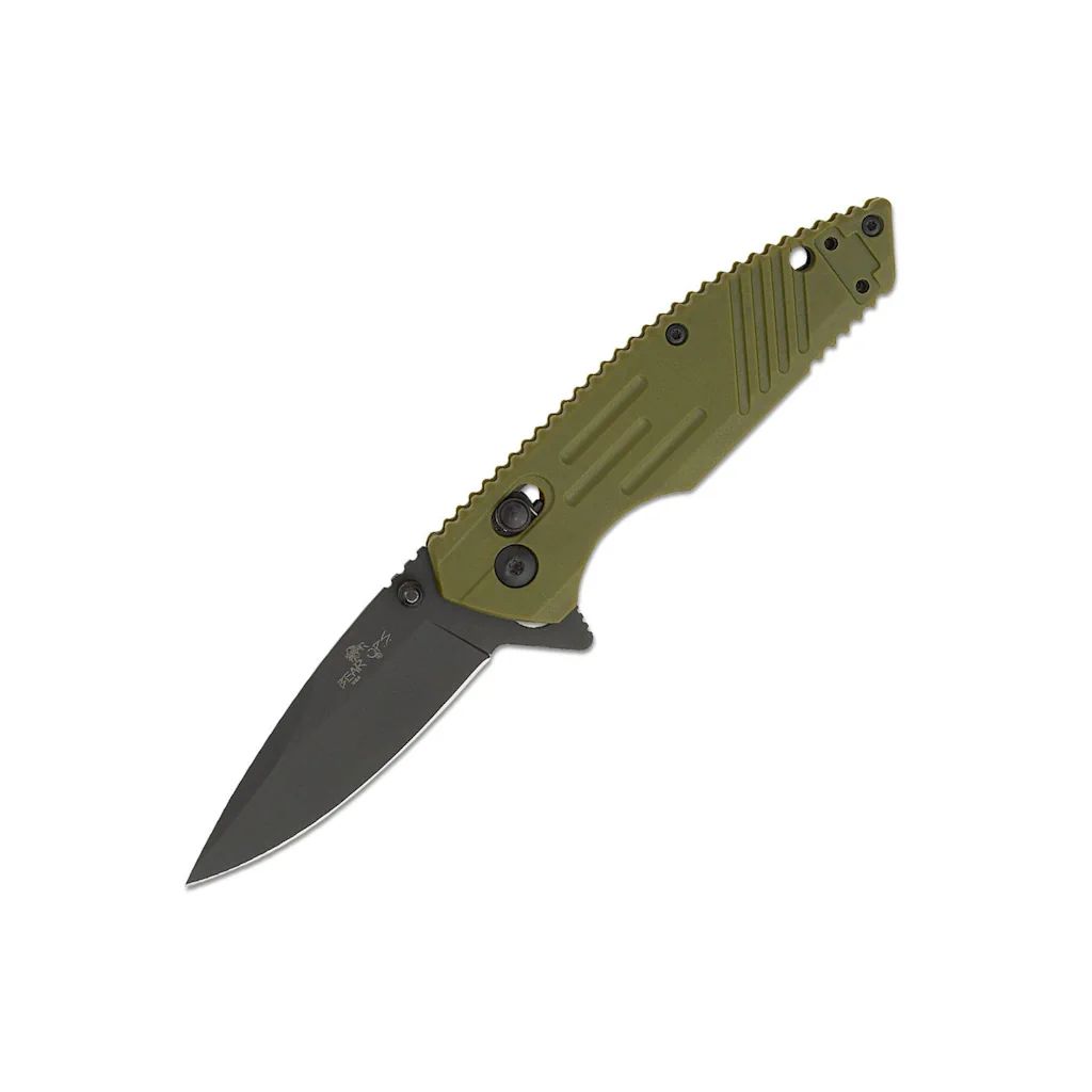 Bear OPS Rancor 4 3/8" OD Green ZYTEL Slide Lock D2 Serrated Blade