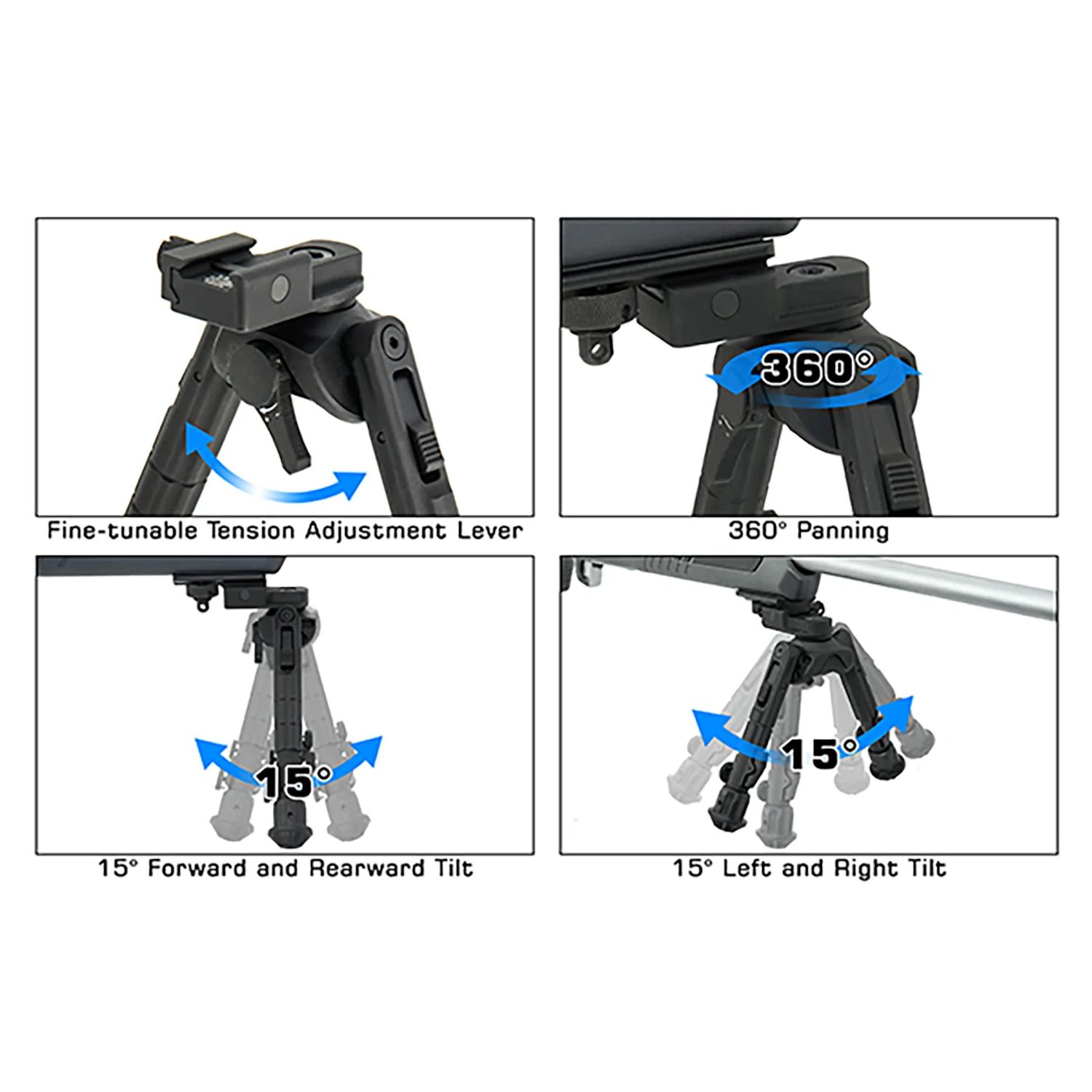 UTG Recon 360 bipod 5.5-7" Picatinny rail with swivel adaptor